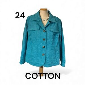 COLDWATER CREEK Teal Bomber Jacket Sz W24 Cotton Nice Buttons Front Pockets